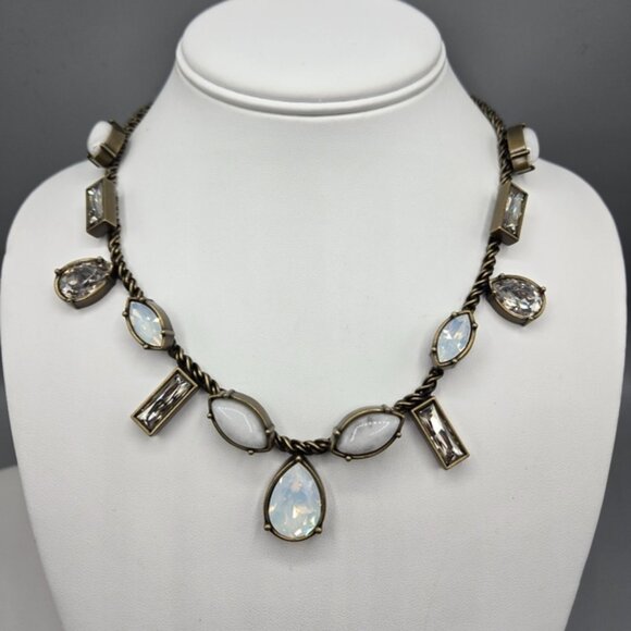 KR Jewelry - Silpada Natural Moonstone & Swarovski Crystal Necklace Antiqued Brass